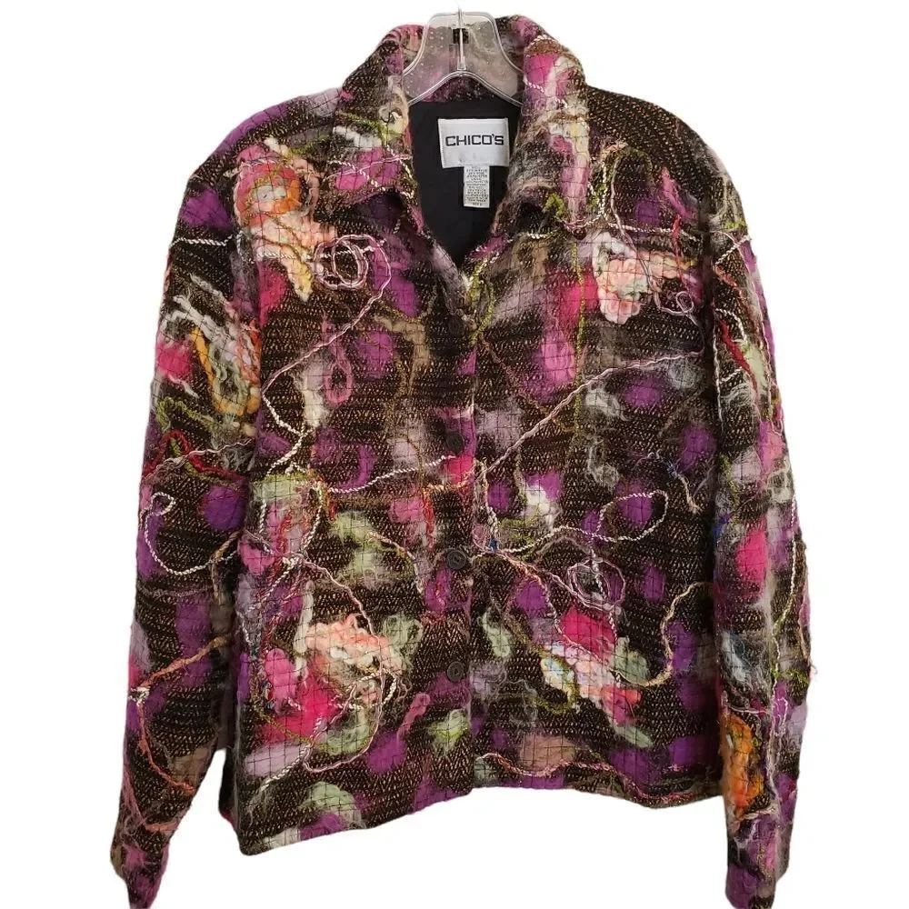 Chico's Button Front Wool Blend Lined Jacket Size 2 (large)